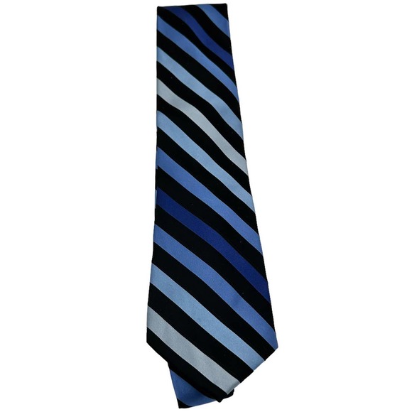 George Other - GEORGE MULTI SHADE BLUE &  BLACK STRIPED SILK MEN’S TIE